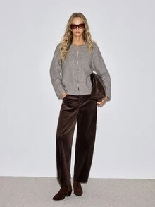 ATUI Studio Women's Elegant Frog Button Long Sleeve Knit Cardigan - Grey - View 6