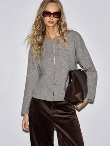 ATUI Studio Women's Elegant Frog Button Long Sleeve Knit Cardigan - Grey - View 1