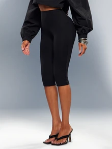 Denimoi Soft Knit Super Stretch Capri Leggings Bodycon Capri Pants Sexy Capris Everyday Wear - Black - View 2