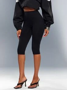 Denimoi Soft Knit Super Stretch Capri Leggings Bodycon Capri Pants Sexy Capris Everyday Wear - Black - View 4