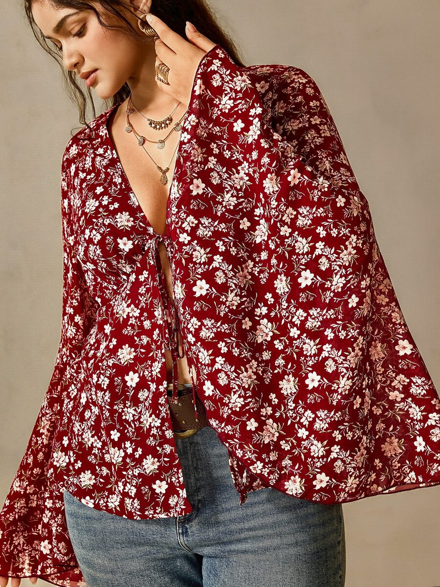 Nubod Plus Size Women's Vintage Boho Bohemian Romantic Red Floral ...