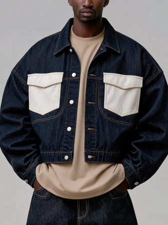 Street Life Men's Colorblock Single-Breasted Casual Denim Jacket For Daily Wear