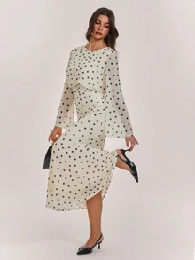 SHEIN Tall Elegant And Sweet Apricot-Colored Polka-Dot Maxi Dress For Tall Muslim Women. - Apricot - View 6