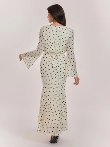 SHEIN Tall Elegant And Sweet Apricot-Colored Polka-Dot Maxi Dress For Tall Muslim Women. - Apricot - View 2
