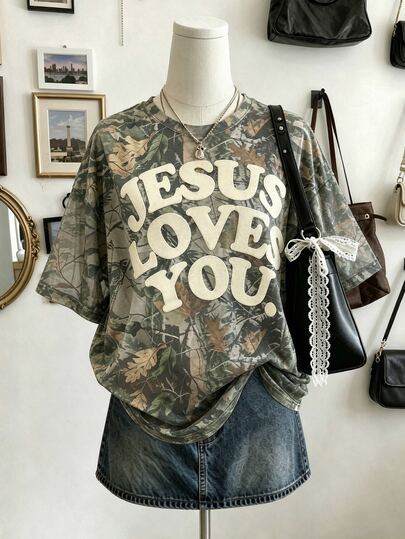 Collagica Collagica Jesus Love Me,Plus Size T-Shirt,Women's Top,Women Top,Trending Now,Fashion Tops,Ins,Streetwear Top,