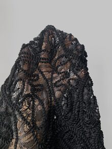 Maweii Plus Size Women Contrast Lace Pleated Hem Sleeveless Elegant Waist Dress - Black - View 5