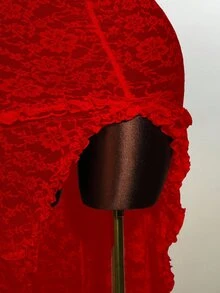 Mistrie 女士蕾丝镂空性感单肩无袖时尚连衣裙 - 紅色 - 查看 9