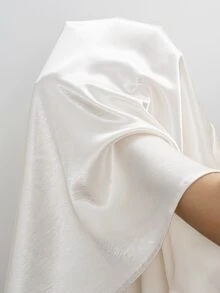 SHEIN Clasi 大尺碼優雅商務休閒修身蕾絲飾邊亮面緞面長袖襯衫 白色 秋季 教師節早午餐 領受禮 辦公室穿搭 - 杏色 - 查看 10
