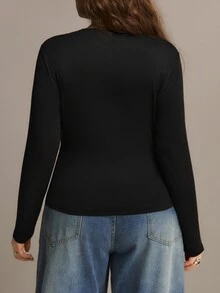 Freevana ملابس علوية نسائية أنيقة سوداء شفافة مع لوحة شبكية وأكمام طويلة وياقة منسدلة وتجاعيد ضيقة كاجوال للخريف - الأسود - مشاهدة 5