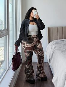 Jeanoix 牛仔女郎套裝大尺碼 Y2K 牛仔女款印花彈性性感修身長褲 - 彩色 - 查看 5