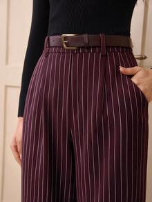 Vintamour Women's Daily Commute Striped Straight Leg Suit Pants Elegant Office Business Work Pants For Women Fall/Winter Burgundy Pants For Women Fall/Winter - Burgundy - View 1