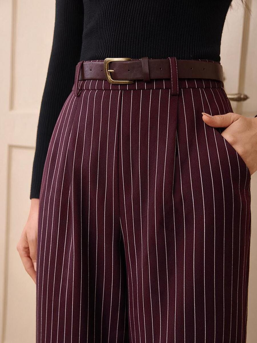 Vintamour Women's Daily Commute Striped Straight Leg Suit Pants Elegant Office Business Work Pants For Women Fall/Winter Burgundy Pants For Women Fall/Winter - Burgundy - View 1