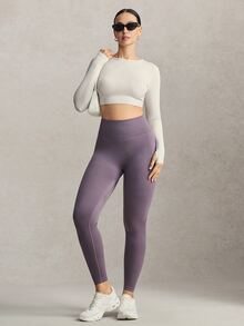 Activina Women's Seamless Sports Leggings 2 Pieces Set Black & Purple,Suitable For Yoga ,Pilates ,And Workout. - Multicolor - View 9