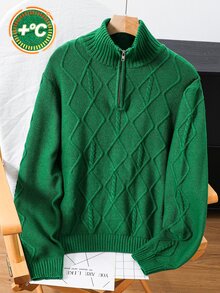 SHEIN Teen Boy Teen Boy Casual Green Textured Pullover Sweater, Perfect For Fall, Winter, Christmas, And Back-To-School Seasons. - Green - View 4