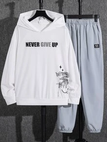 SHEIN 2pcs Teen Boys Versatile Round Neck Short Sleeve White T-Shirt Grey Jogger T-Shirt Set, Y2k Set - Multicolor - View 8
