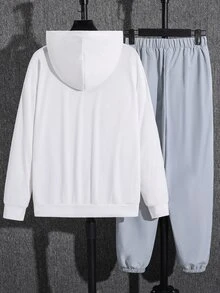 SHEIN 2pcs Teen Boys Versatile Round Neck Short Sleeve White T-Shirt Grey Jogger T-Shirt Set, Y2k Set - Multicolor - View 2