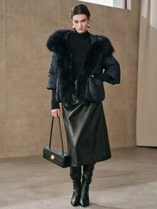 Anewsta Women's Plush Patchwork Casual Versatile Winter Padded Coat - Navy Blue - View 4