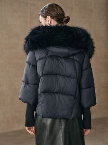 Anewsta Women's Plush Patchwork Casual Versatile Winter Padded Coat - Navy Blue - View 2