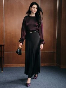 Anewsta Fashionable Elegant Bell Sleeve Blouse Women's Design Niche Loose Fit Pullover Top - Purple - View 5