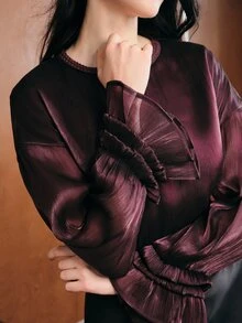 Anewsta Fashionable Elegant Bell Sleeve Blouse Women's Design Niche Loose Fit Pullover Top - Purple - View 1