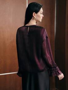 Anewsta Fashionable Elegant Bell Sleeve Blouse Women's Design Niche Loose Fit Pullover Top - Purple - View 7