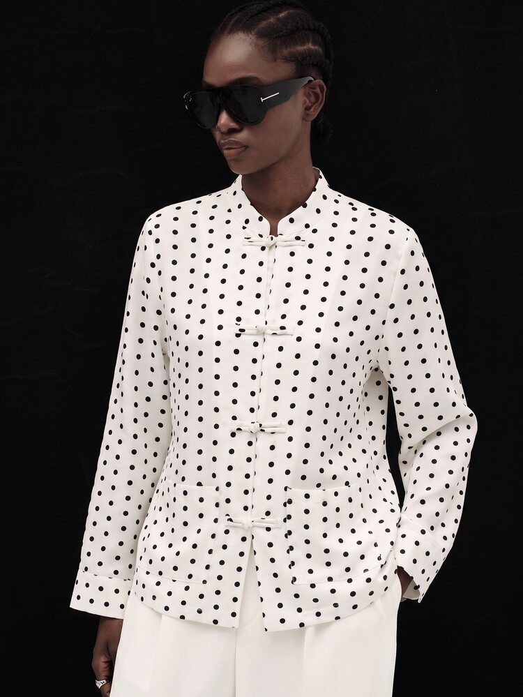 Aveloria Modichic Satin Knot Button Shirt Women's Top, Round Neck Long Sleeve Cuffs, Chest Pocket, Straight Hem Women's Top - White - View 1