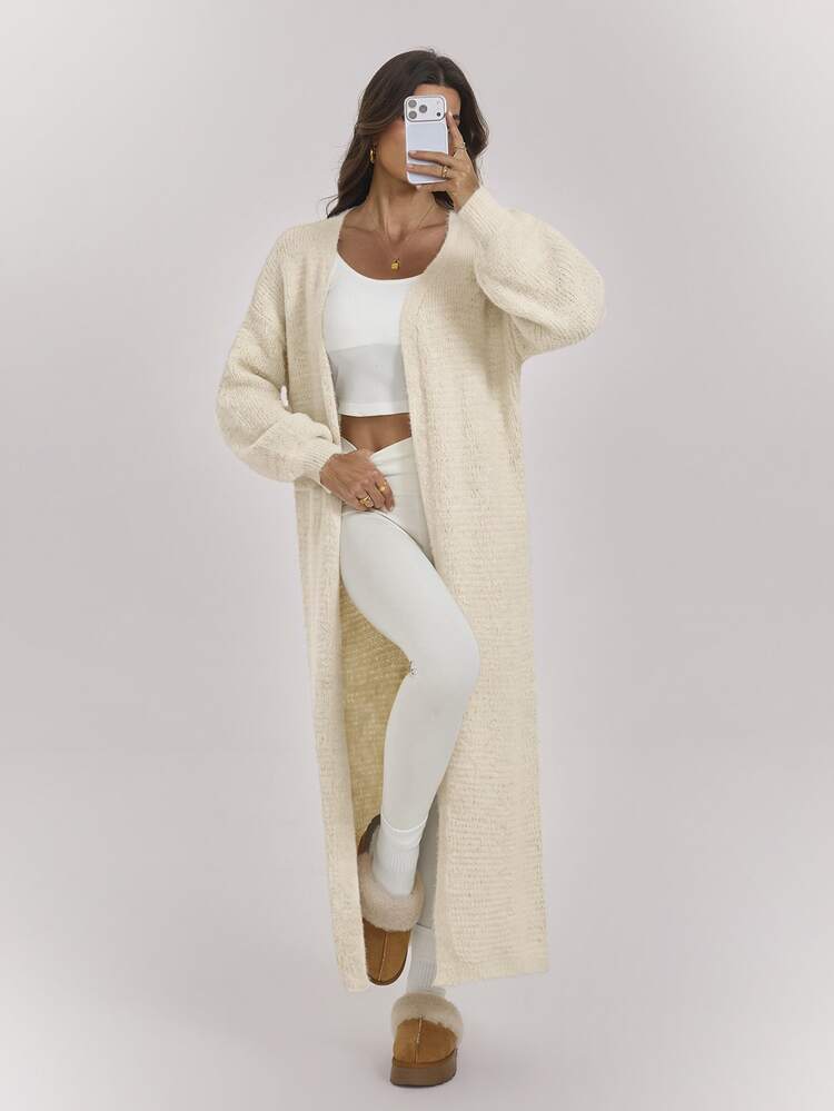 SHEIN Tall Women's Solid Color Casual Versatile Daily Wear Cardigan Lounge Cream White,Sweater Cardigan,Suitable For Home, Work And Play,Fall,Petite - Apricot - View 6