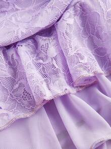 Sweetina Ultra Low Waist Women Lace & Mesh Double Layer Pleated Tie Up High Slit Skirt - Mauve Purple - View 4