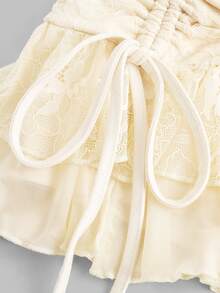 Sweetina Y2k Super Low Waist Lace & Mesh Double-Layer Ruffle Tie Up Mini Skirt Fall Clothes - Apricot - View 5