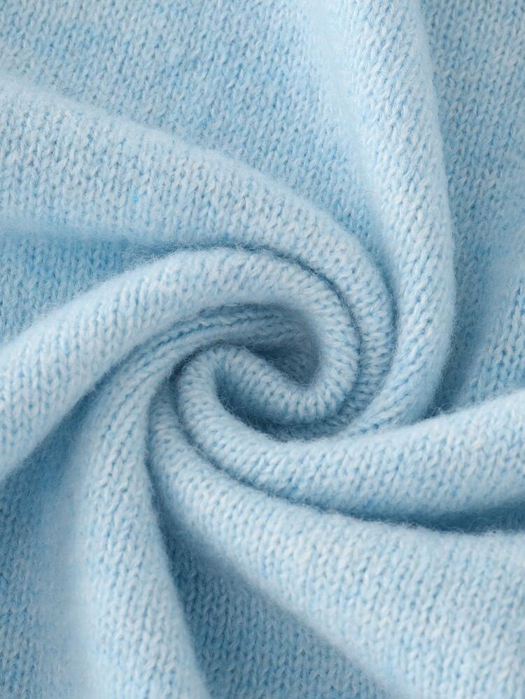 SHEIN Women's Round Neck Lazy Long Sleeve Knit Cardigan, Casual Knitted Autumn/Winter Clothing, Light Blue Loose Fashionable Commuter Outfit Short Versatile Twisted Rope Ruffle Cuff Sweater Jacket - Blue - View 9