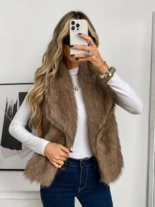 Elyressa Fall Clothes FOR WomenLady's Elegant Winter Faux Fur Coat - Khaki - View 3