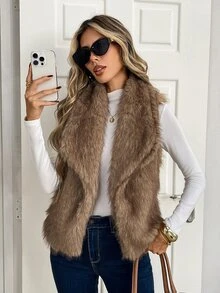 Elyressa Fall Clothes FOR WomenLady's Elegant Winter Faux Fur Coat - Khaki - View 4