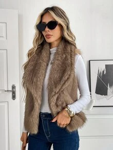 Elyressa Fall Clothes FOR WomenLady's Elegant Winter Faux Fur Coat - Khaki - View 1