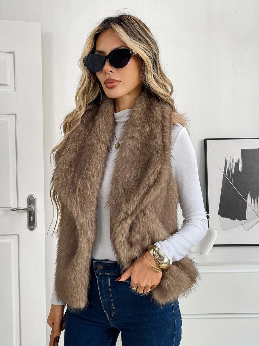 Elyressa Fall Clothes FOR WomenLady's Elegant Winter Faux Fur Coat - Khaki - View 1