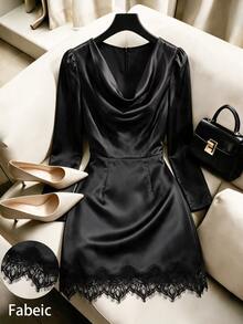 GlowEve Women's Solid Color Cowl Neck Casual Daily Summer Short Dress - Black - View 1