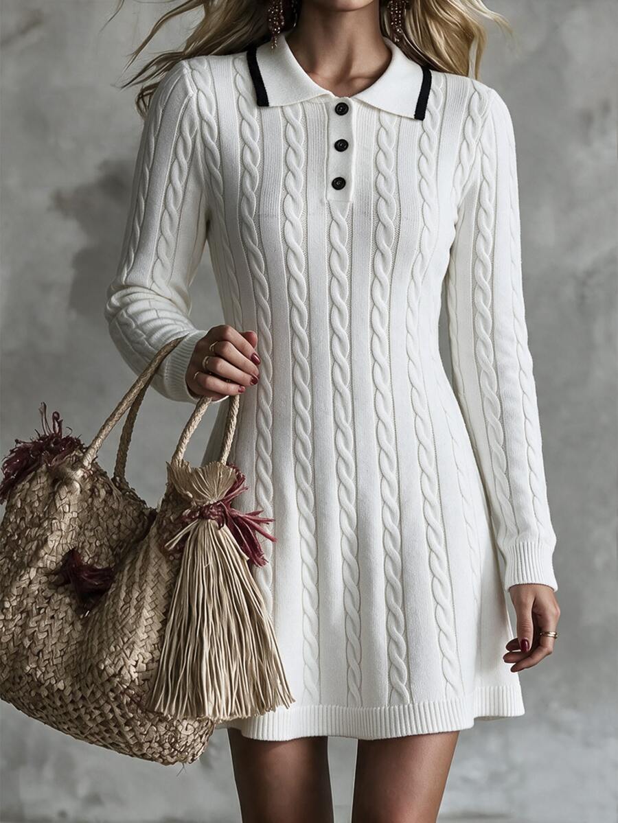 SHEIN PariChic Women's Colorblock Casual Everyday Knit Dress - White - View 1