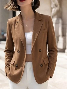 RosyDaze 2026 Fall Winter Outwears Women Workwear Women Office Going Out Tops Work For Women Work Wear Women Fashionable Women's Solid Asual Commute Blazer - Camel - View 4