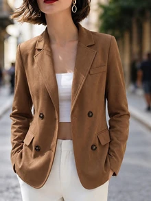 RosyDaze 2026 Fall Winter Outwears Women Workwear Women Office Going Out Tops Work For Women Work Wear Women Fashionable Women's Solid Asual Commute Blazer - Camel - View 2