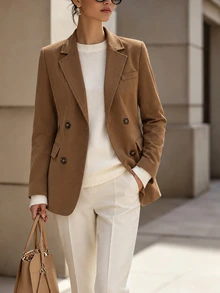 RosyDaze 2026 Fall Winter Outwears Women Workwear Women Office Going Out Tops Work For Women Work Wear Women Fashionable Women's Solid Asual Commute Blazer - Camel - View 10