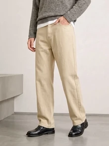 QuarKem Men's Casual Versatile Daily Travel Denim Jeans With Pockets - Khaki - View 2