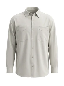 Casual Vintage Structured Grey-Apricot Men's Shirt With Chest Pocket, Dropped Shoulder, Long Sleeve, Turn-Down Collar, Button-Up, Loose Fit - Apricot - View 3
