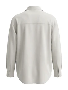 Casual Vintage Structured Grey-Apricot Men's Shirt With Chest Pocket, Dropped Shoulder, Long Sleeve, Turn-Down Collar, Button-Up, Loose Fit - Apricot - View 2