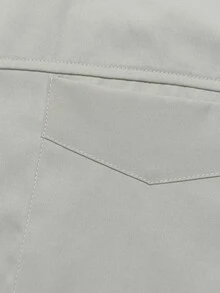 Casual Vintage Structured Grey-Apricot Men's Shirt With Chest Pocket, Dropped Shoulder, Long Sleeve, Turn-Down Collar, Button-Up, Loose Fit - Apricot - View 4