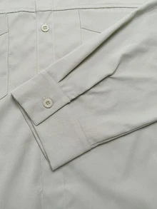 Casual Vintage Structured Grey-Apricot Men's Shirt With Chest Pocket, Dropped Shoulder, Long Sleeve, Turn-Down Collar, Button-Up, Loose Fit - Apricot - View 5