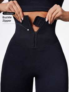 Easithlete Easithlete Women's High Waisted Seamless Yoga Leggings,Adjustable Zipper Buckle Corset Belt Tummy Control Lifting Waist Trainer Body Shaper Pants - Black - View 1