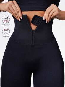 Easithlete Easithlete Women's High Waisted Seamless Yoga Leggings,Adjustable Zipper Buckle Corset Belt Tummy Control Lifting Waist Trainer Body Shaper Pants - Black - View 2