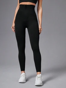 Easithlete Easithlete Women's High Waisted Seamless Yoga Leggings,Adjustable Zipper Buckle Corset Belt Tummy Control Lifting Waist Trainer Body Shaper Pants - Black - View 4