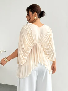 Firerie Plus Size Sexy Sweet Pleated Asymmetrical Blouse Fall, Fall/Winter, Thanksgiving, New Year - Apricot - View 3