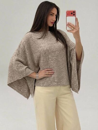 Aloruh Women's Elegant Casual Commute Grey Autumn/Winter Pullover Sweater With Waist Tie