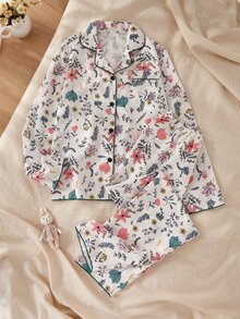 French Country Style Floral Print Teen Girls Pajama Set, Long Sleeve Cardigan & Long Pants 2 Pieces Set, Casual Comfortable Loungewear - Multicolor - View 6